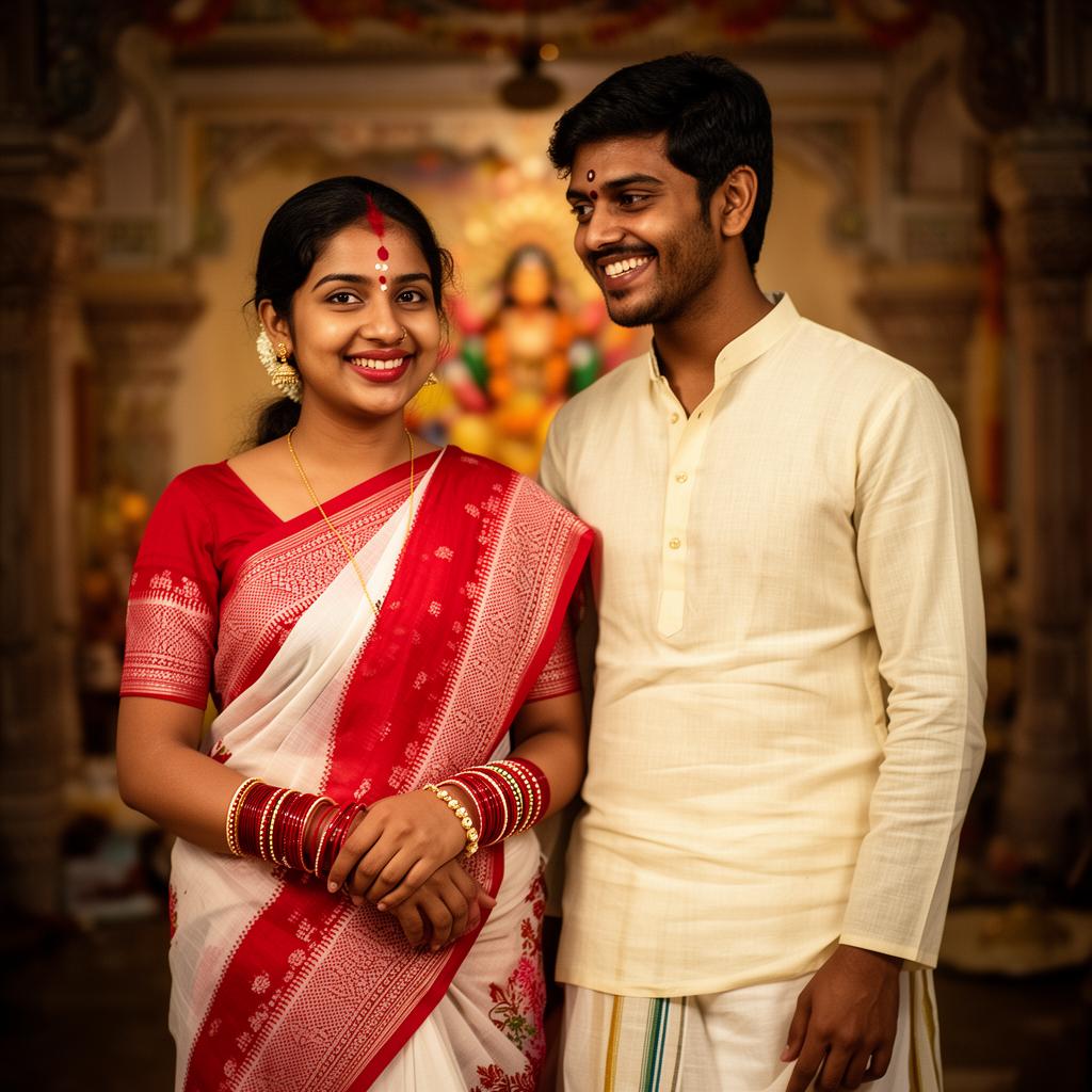 East India couple in traditional wedding attire