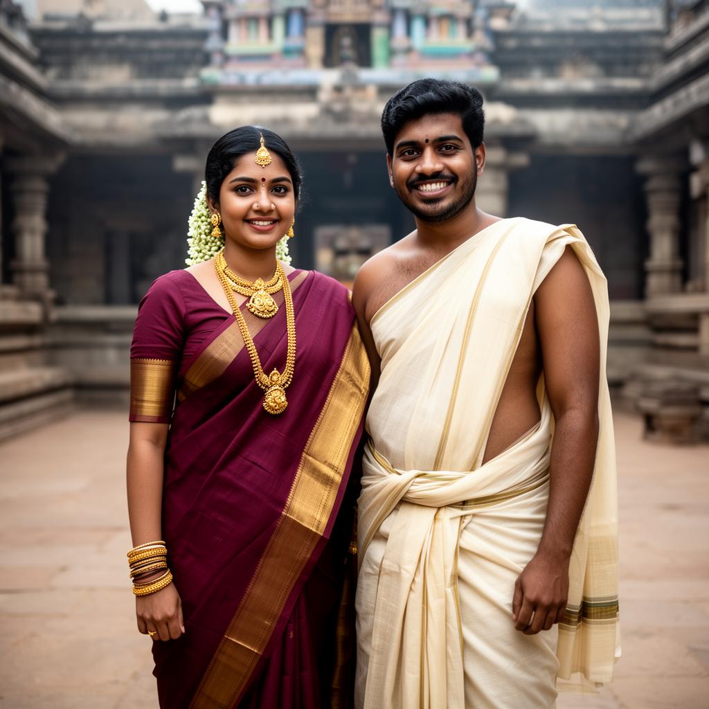 South India couple in traditional wedding attire